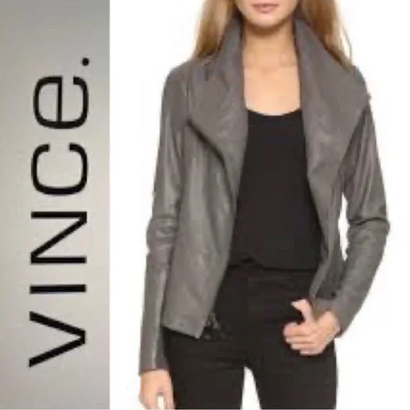 Vince | Jackets & Coats | Nwt Vince Gray Leather Scuba Jacket Size 